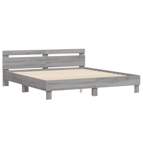 Sengeramme med sengegavl 200 x 200 cm - grå sonoma
