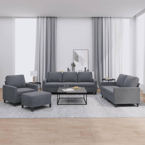Sofasæt i velour, 4 dele med hynder - mørkegrå