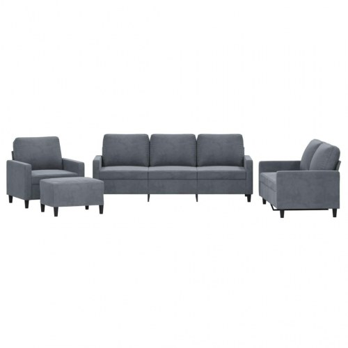 Sofasæt i velour, 4 dele med hynder - mørkegrå