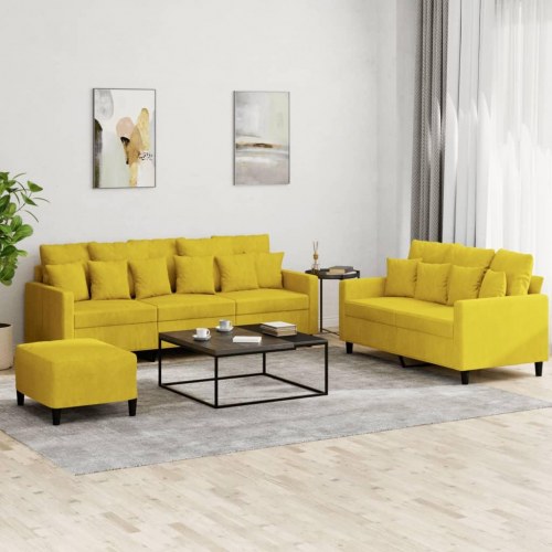 Sofasæt i velour - 3 dele med hynder, gul