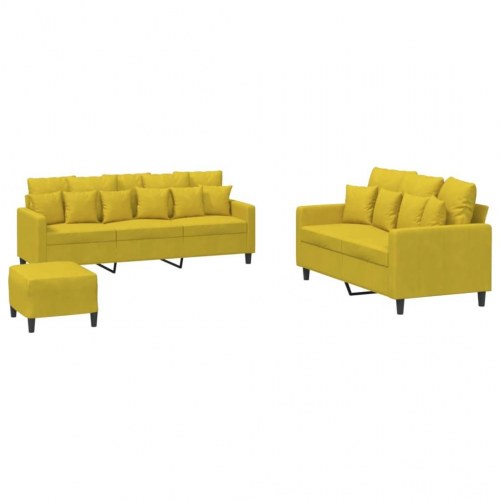 Sofasæt i velour - 3 dele med hynder, gul
