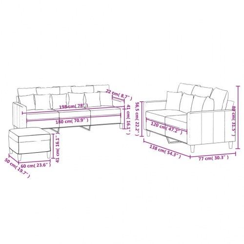 Sofasæt i velour - 3 dele med hynder, gul