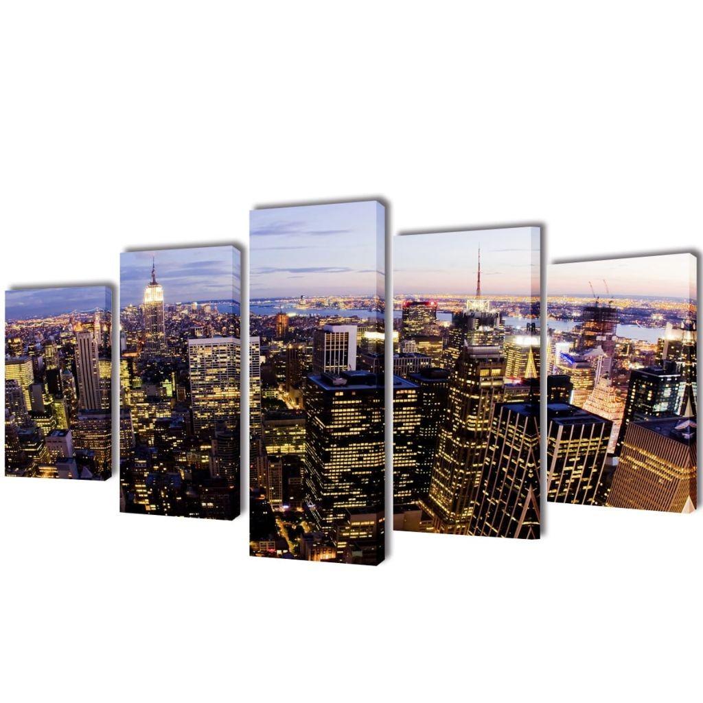 Kanvasbilledsæt fugleperspektiv af New York skyline 200 x 100 cm