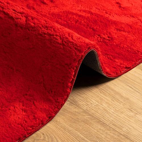Gulvtæppe 80x250 cm kort luv og vaskbart rød