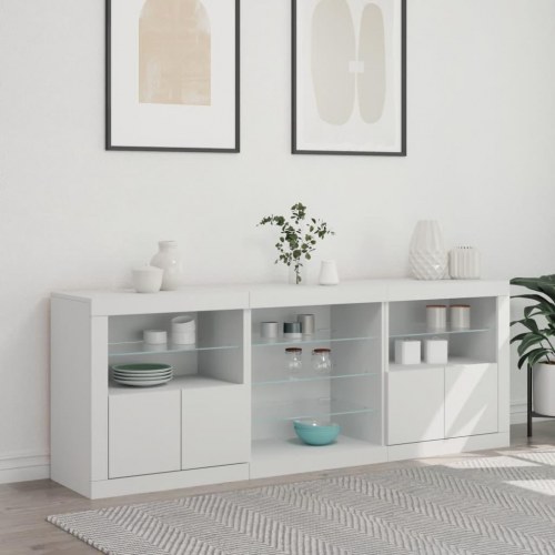 Skænk med LED-lys 181,5×37×67 cm - hvid