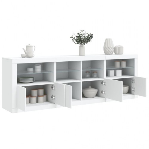 Skænk med LED-lys 202×37×67 cm - hvid, konstrueret træ og glas