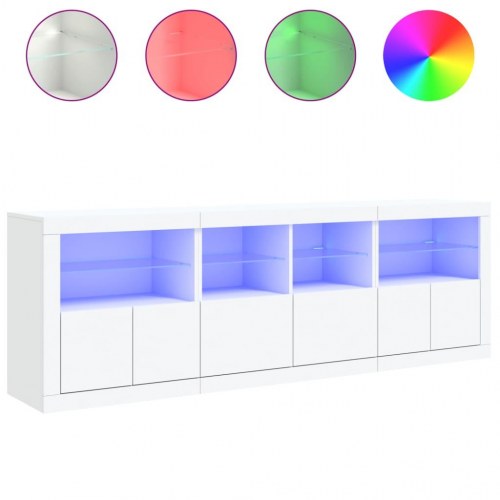 Skænk med LED-lys 202×37×67 cm - hvid, konstrueret træ og glas