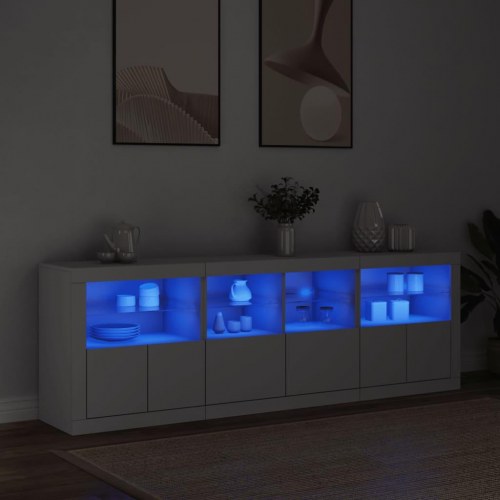 Skænk med LED-lys 202×37×67 cm - hvid, konstrueret træ og glas