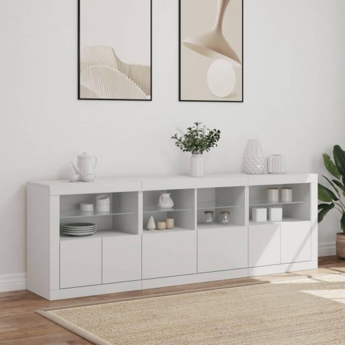 Skænk med LED-lys 202×37×67 cm - hvid, konstrueret træ og glas