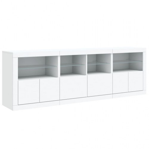 Skænk med LED-lys 202×37×67 cm - hvid, konstrueret træ og glas