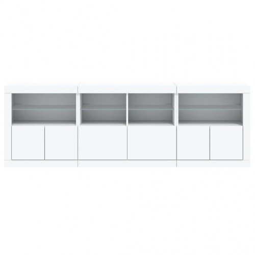 Skænk med LED-lys 202×37×67 cm - hvid, konstrueret træ og glas