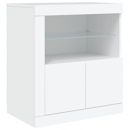 Skænk med LED-lys 202×37×67 cm - hvid, konstrueret træ og glas