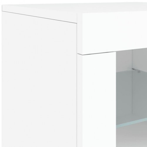 Skænk med LED-lys 202×37×67 cm - hvid, konstrueret træ og glas