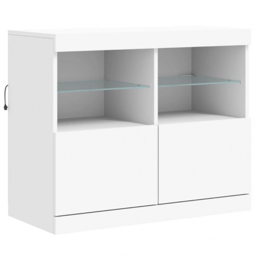 Skænk med LED-lys 202×37×67 cm - hvid, konstrueret træ og glas