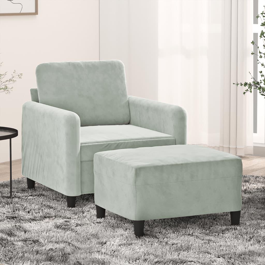 Sofastol Med Fodskammel 60 Cm Velour - Lysegrå