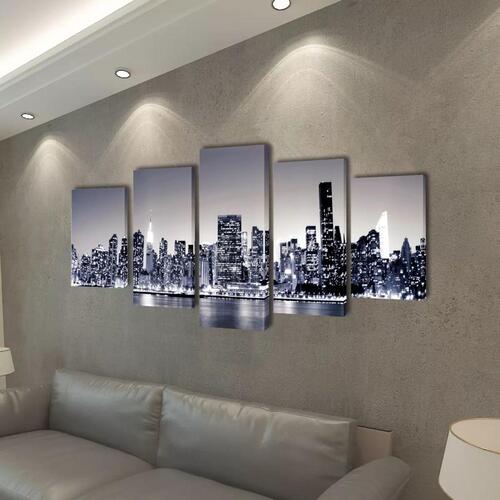 Sæt af lærredsprint til væg, New York Skyline i sort/hvid, 100x50 cm