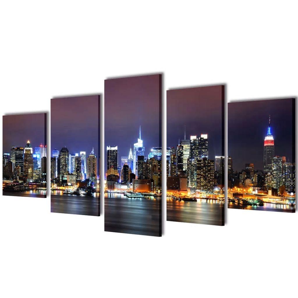 Sæt af lærredsprint til væg, New York Skyline i farver, 100x50 cm