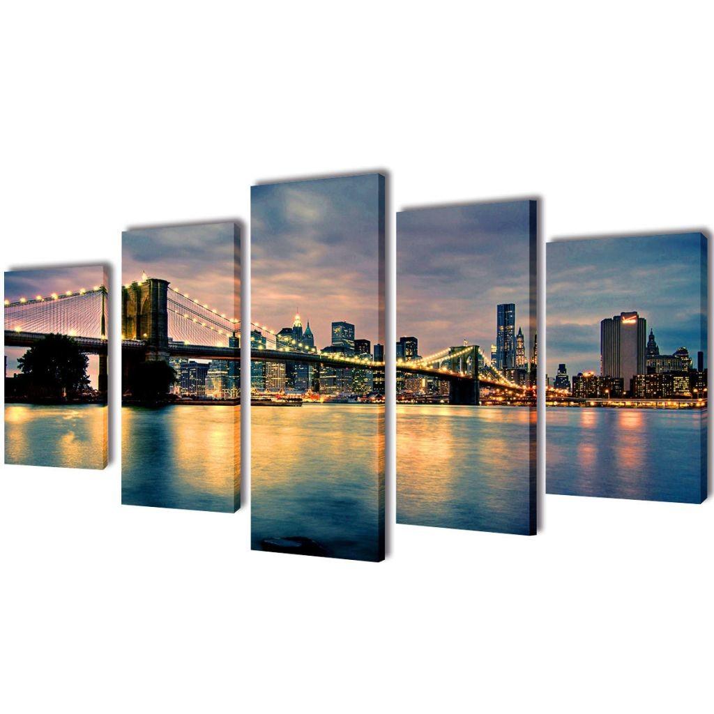 Kanvasbilledsæt Brooklyn Bridge River View 100 x 50 cm