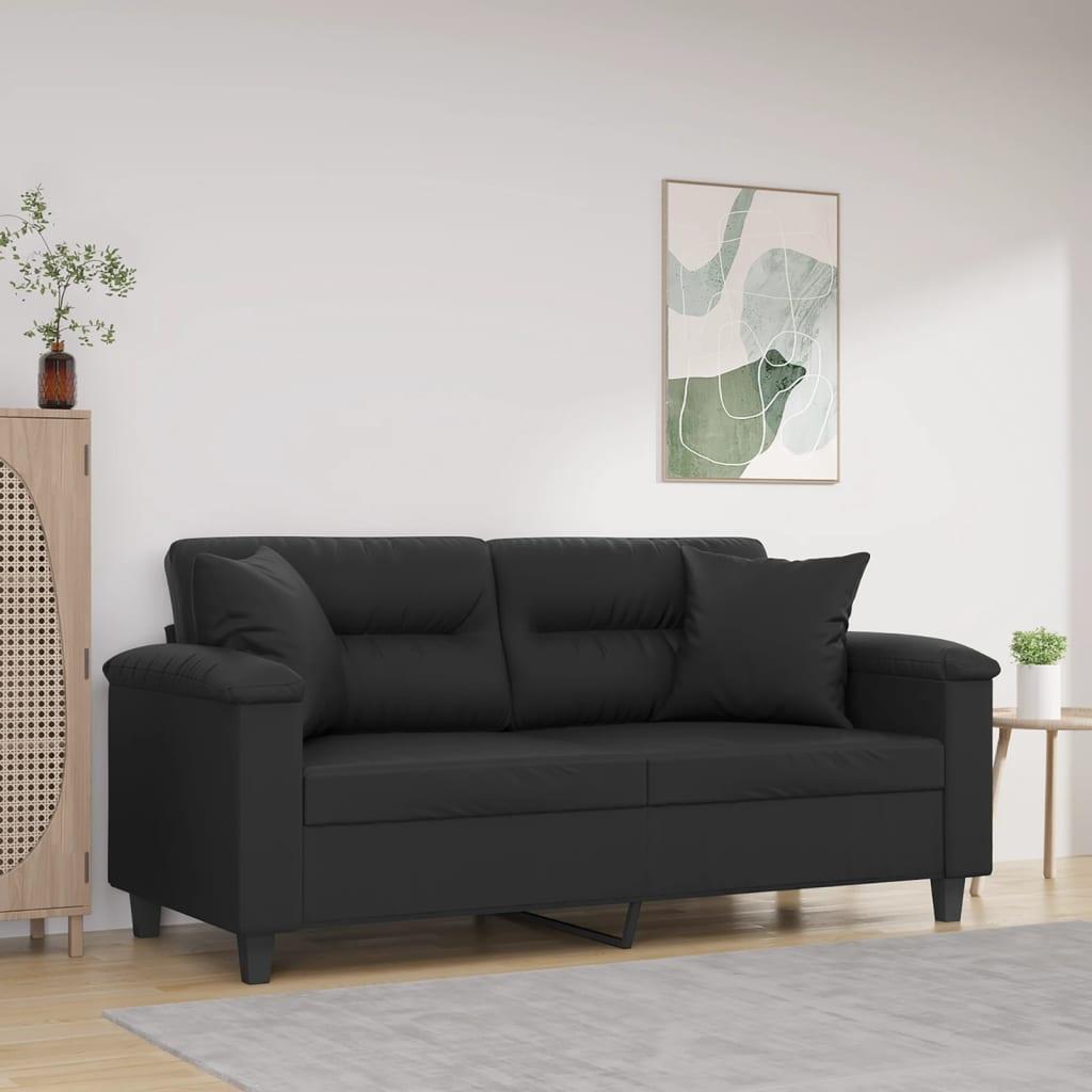 2-Personers Sofa Med Pyntepuder Kunstlæder - 140 cm / Sort