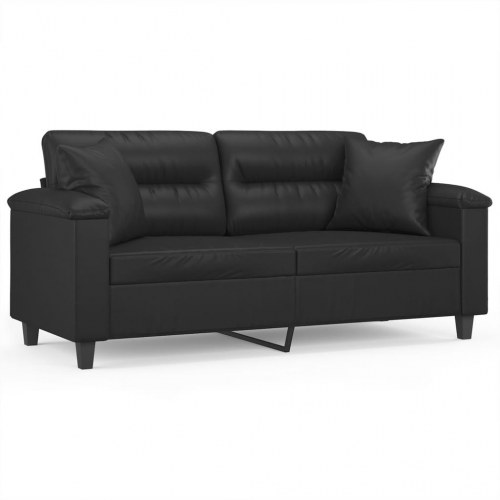 2-personers sofa i kunstlæder med pyntepuder - sort, sædebredde 140 cm