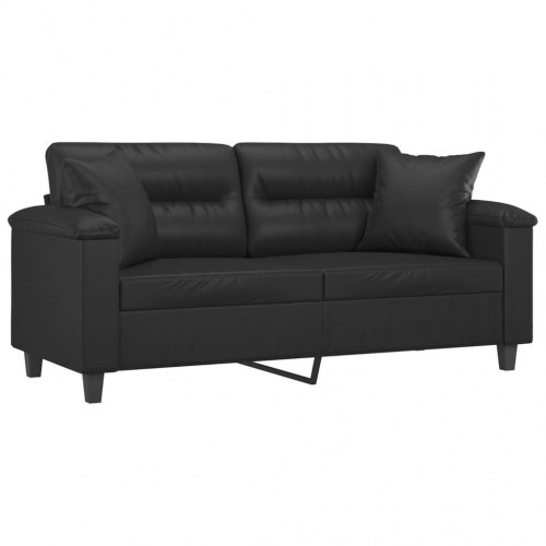 2-personers sofa i kunstlæder med pyntepuder - sort, sædebredde 140 cm