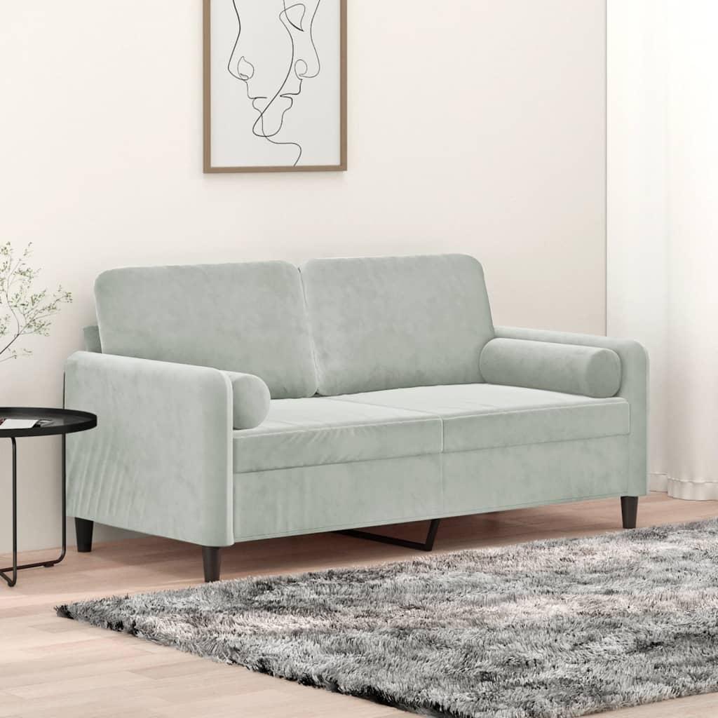 2 Personers Sofa Med Pyntepuder 140 Cm Velour Lysegrå