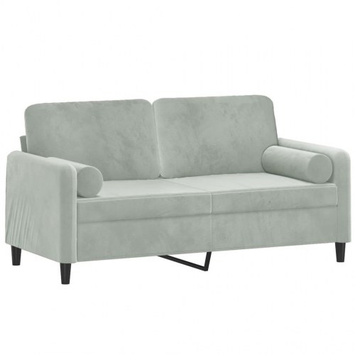2-personers sofa i velour med pyntepuder, 140 cm - lysegrå