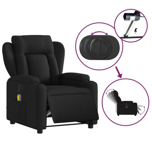 Massagestol med eldreven reclinerfunktion i stof - sort