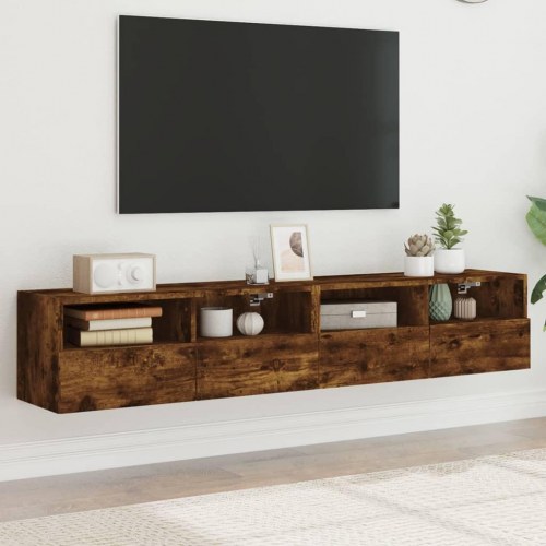 Væghængte tv-borde 2 stk. 80×30×30 cm - konstrueret træ, røget eg