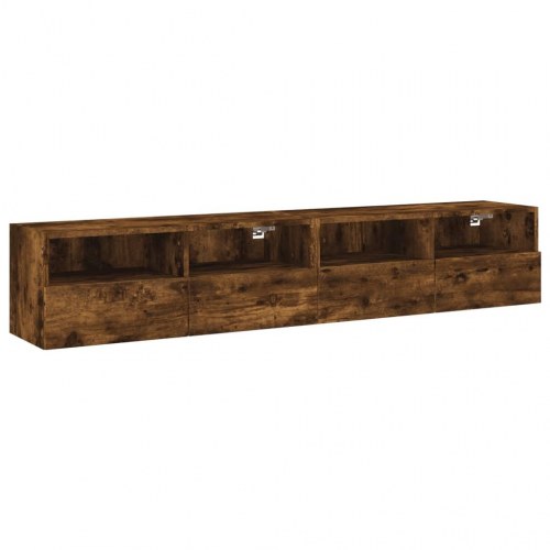Væghængte tv-borde 2 stk. 80×30×30 cm - konstrueret træ, røget eg