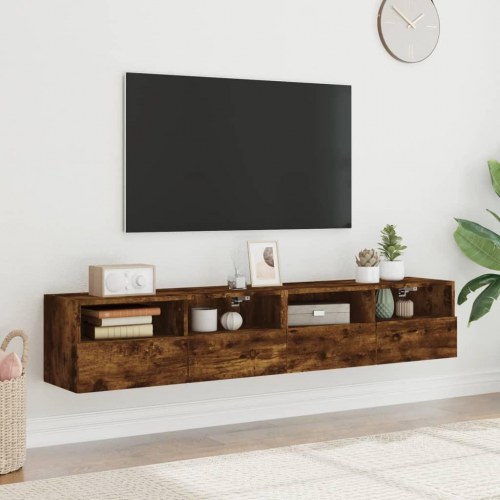 Væghængte tv-borde 2 stk. 80×30×30 cm - konstrueret træ, røget eg