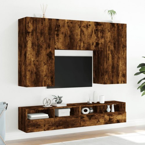 Væghængte tv-borde 2 stk. 80×30×30 cm - konstrueret træ, røget eg