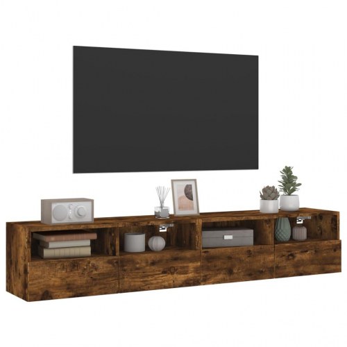 Væghængte tv-borde 2 stk. 80×30×30 cm - konstrueret træ, røget eg