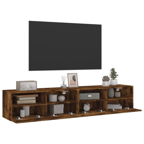 Væghængte tv-borde 2 stk. 80×30×30 cm - konstrueret træ, røget eg