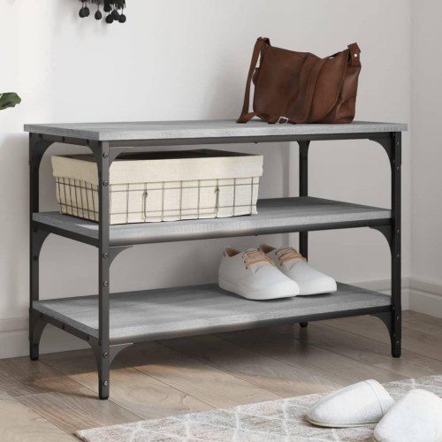 Skobænk med 3 hylder - konstrueret træ, grå sonoma-eg 70×38,5×49 cm