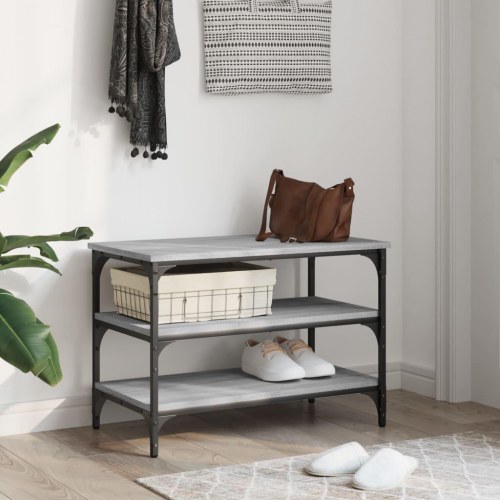 Skobænk med 3 hylder - konstrueret træ, grå sonoma-eg 70×38,5×49 cm