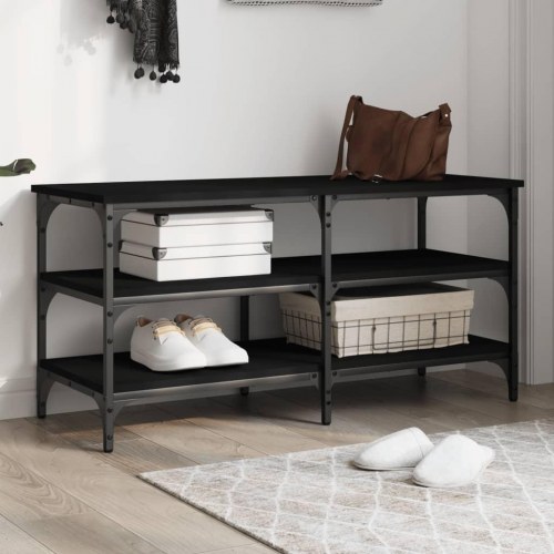 Skobænk med 3 hylder 100 × 38,5 × 49 cm - sort konstrueret træ