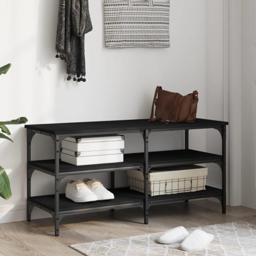 Skobænk med 3 hylder 100 × 38,5 × 49 cm - sort konstrueret træ