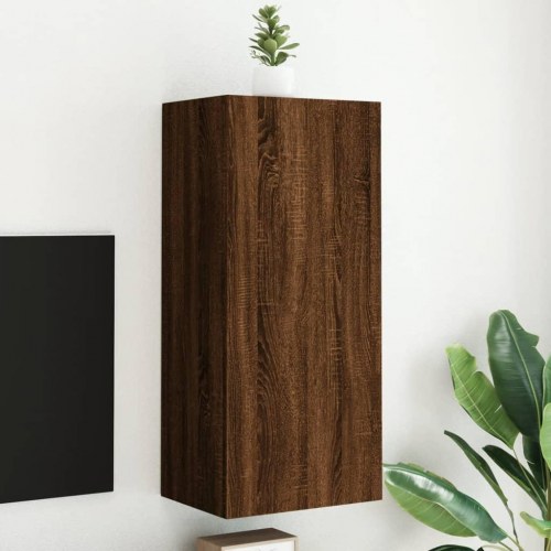 Væghængt tv-bord 40,5×30×90 cm i konstrueret træ - brun eg