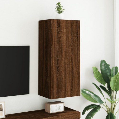 Væghængt tv-bord 40,5×30×90 cm i konstrueret træ - brun eg