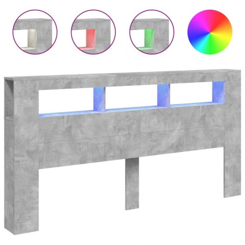 Sengegavl med LED-lys 200×18,5×103,5 cm - konstrueret træ, betongrå