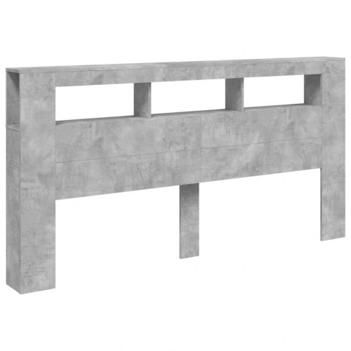 Sengegavl med LED-lys 200×18,5×103,5 cm - konstrueret træ, betongrå