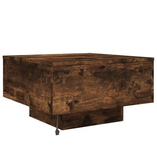 Sofabord med LED-lys 55x55x31 cm røget egetræsfarve