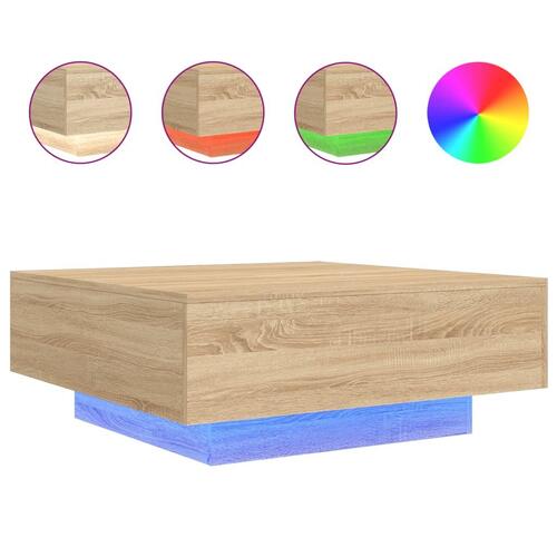 Sofabord med LED-lys 80x80x31 cm sonoma-eg
