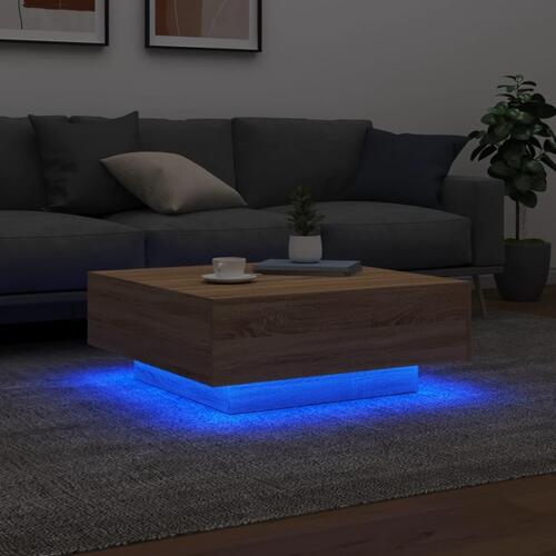 Sofabord med LED-lys 80x80x31 cm sonoma-eg