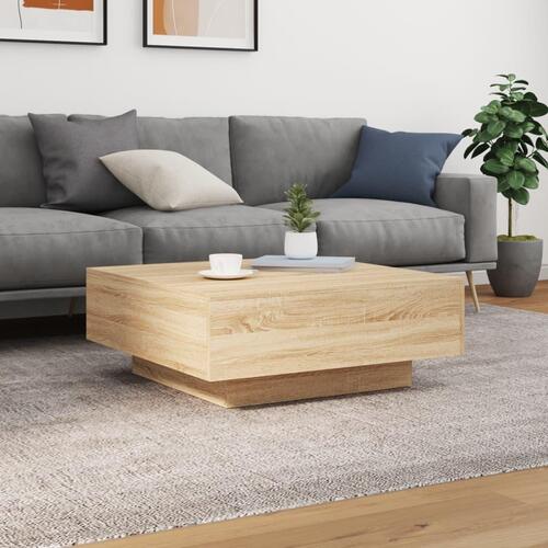 Sofabord med LED-lys 80x80x31 cm sonoma-eg