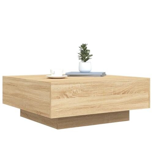 Sofabord med LED-lys 80x80x31 cm sonoma-eg