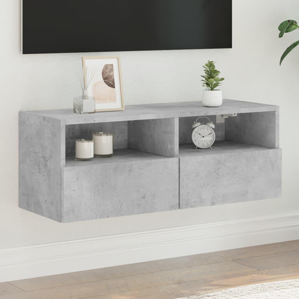 Væghængt Tv Bord 80x30x30 Cm Konstrueret Træ Betongrå