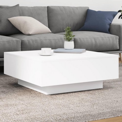 Sofabord 80×80×31 cm i konstrueret træ - hvid, moderne lavt stuebord