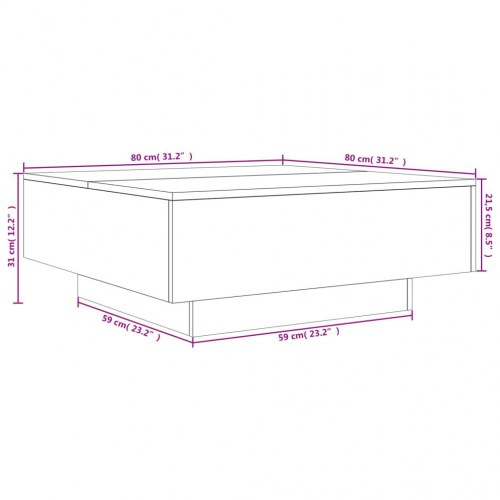 Sofabord 80×80×31 cm i konstrueret træ - hvid, moderne lavt stuebord